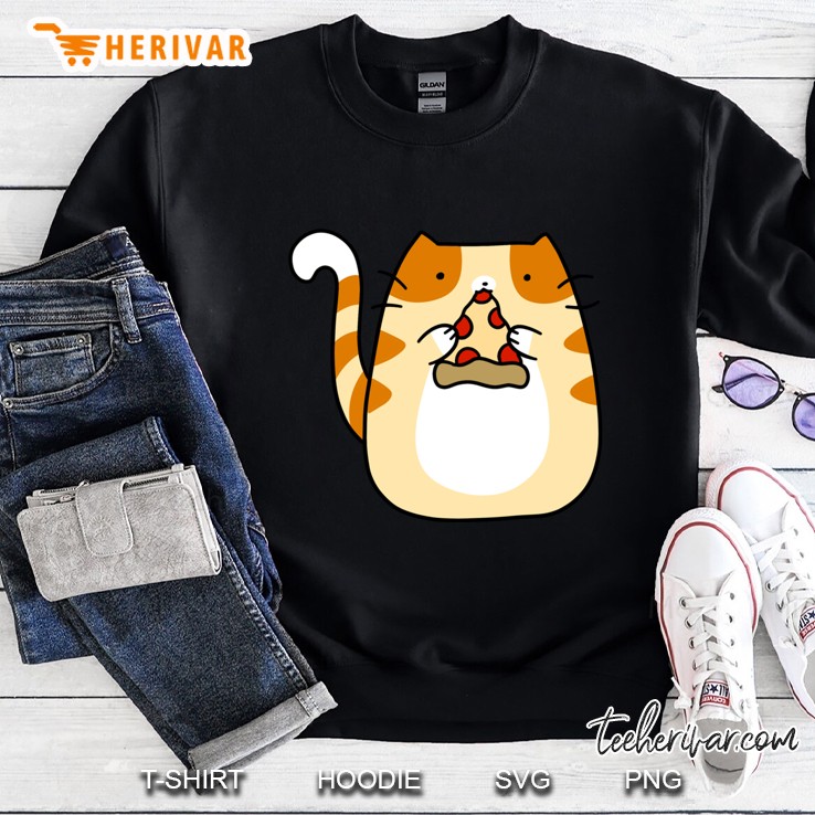 Tabby Cat Eating Pizza Slim Fit Sweatshirt