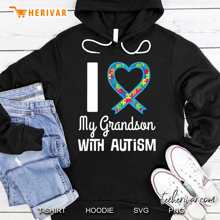Autism Awareness Grandson Puzzle Heart Ribbon Tee Hoodie