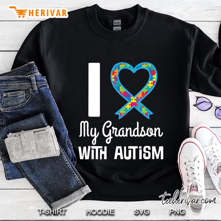 Autism Awareness Grandson Puzzle Heart Ribbon Tee Sweatshirt