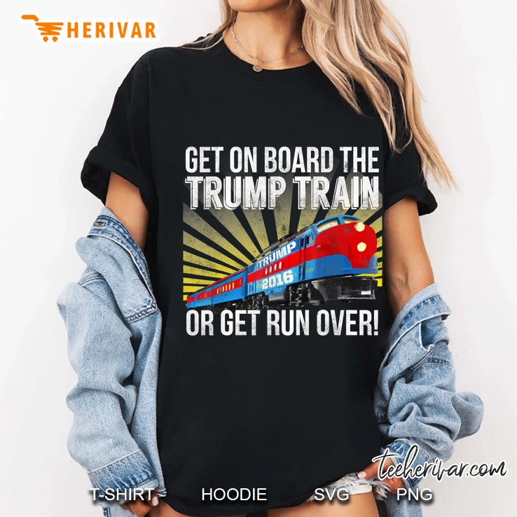 Mens Trump Train Get On Board Run Over Funny Donald Trump Ladies Tee