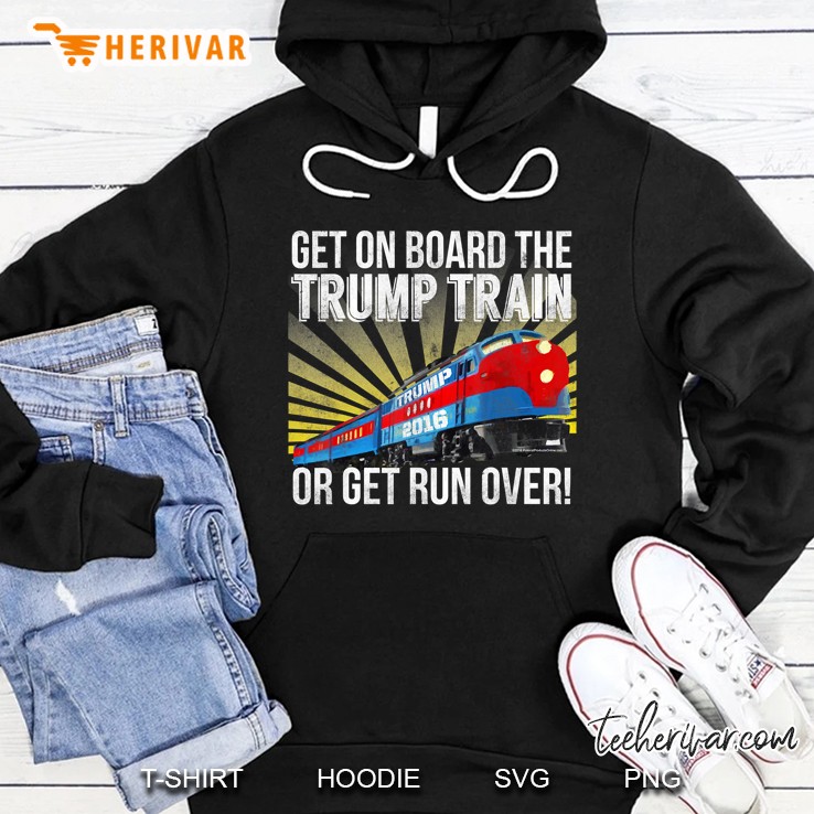 Mens Trump Train Get On Board Run Over Funny Donald Trump Hoodie
