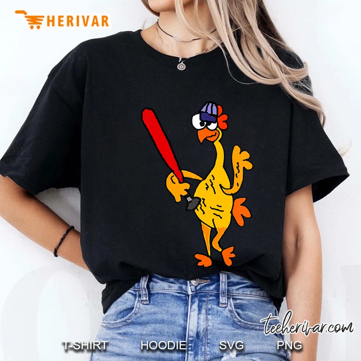 Smiletodaytees Cute Rubber Chicken Playing Baseball Ladies Tee