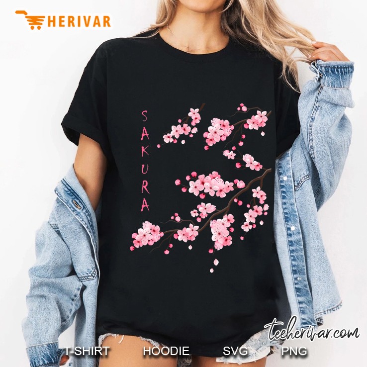 Vintage Sakura Cherry Blossom Japanese Graphical Art Ladies Tee
