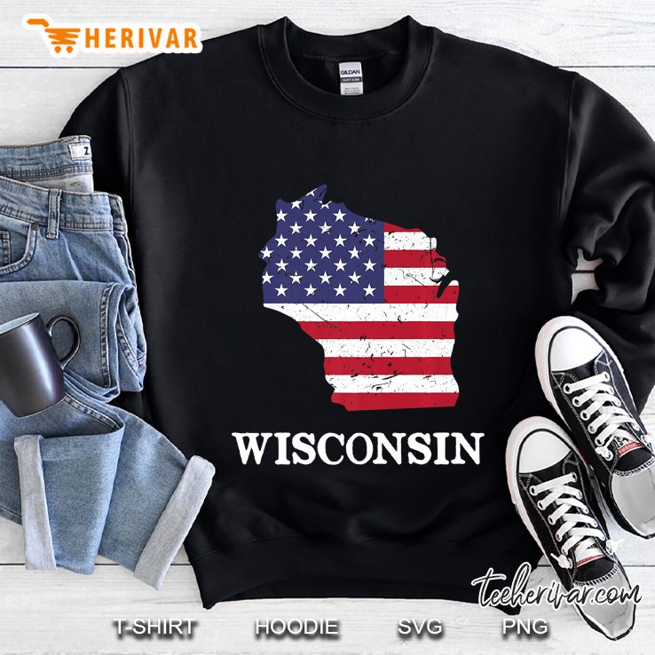 Wisconsin Map State American Flag Shirt 4Th Of July Pride Sweatshirt