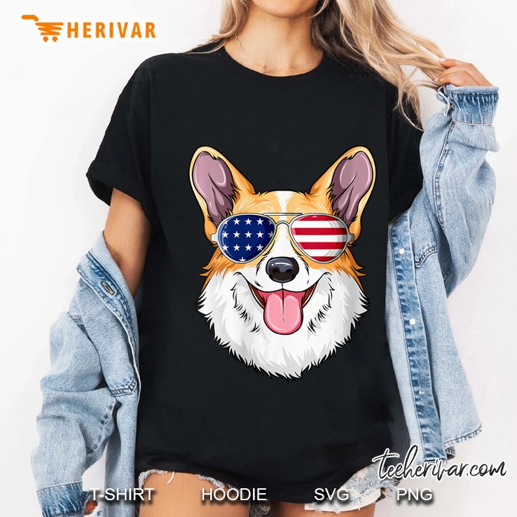 Womens Patriotic Corgi American Flag Glasses 4Th July Corgi Hoodie