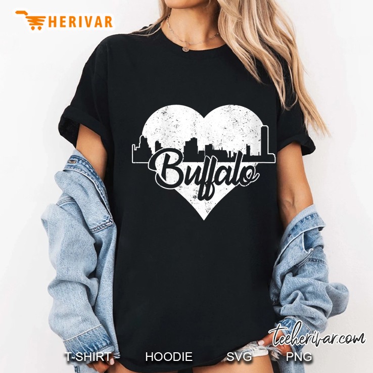 Womens Retro Buffalo New York Skyline Heart Ladies Tee