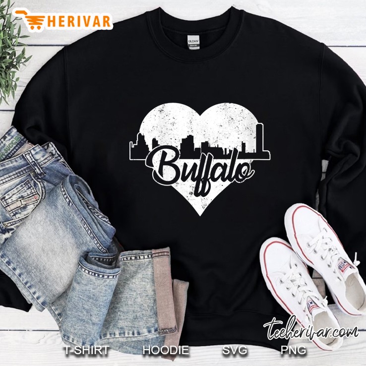 Womens Retro Buffalo New York Skyline Heart Sweatshirt
