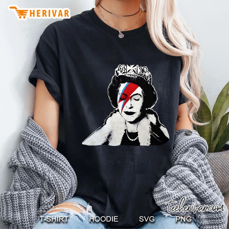 Banksy Uk England Queen Elisabeth With David Bowie Rockband Face Makeup Ladies Tee