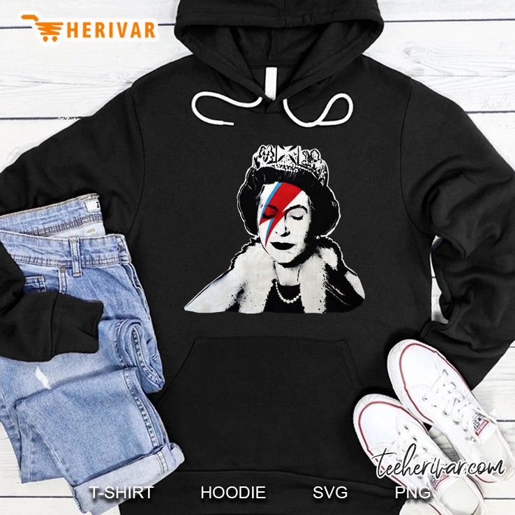 Banksy Uk England Queen Elisabeth With David Bowie Rockband Face Makeup Hoodie