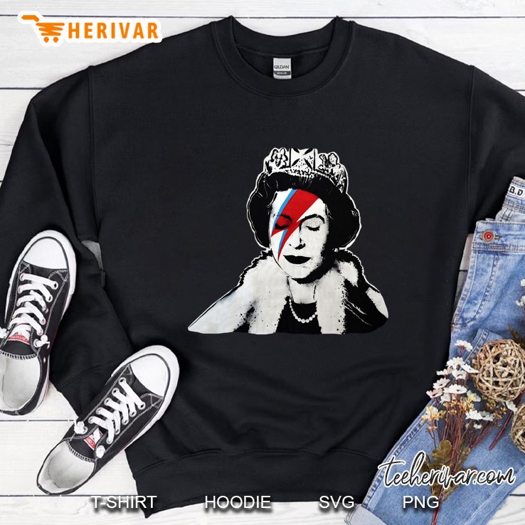 Banksy Uk England Queen Elisabeth With David Bowie Rockband Face Makeup Sweatshirt