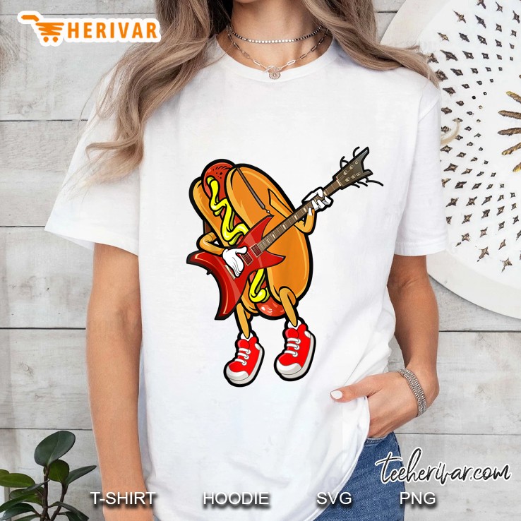 Funny Hot Dog Guitar Player Ladies Tee