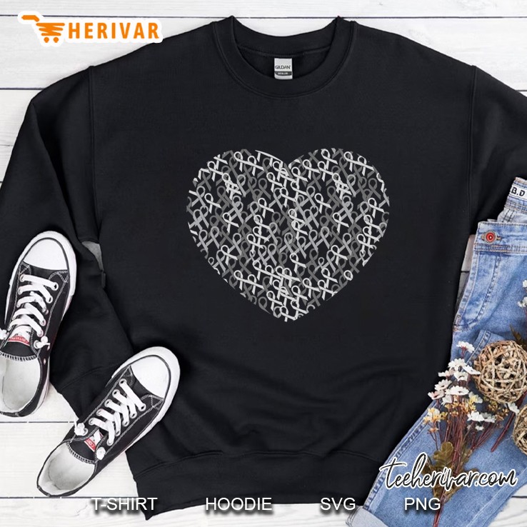 Brain Cancer Awareness Gray Ribbon Heart Brain Tumor Support Sweatshirt
