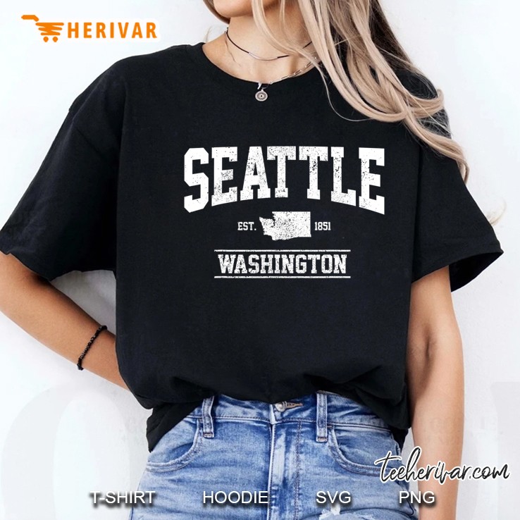 Seattle Washington Est. 1851 State Map Souvenir Gift Hoodie