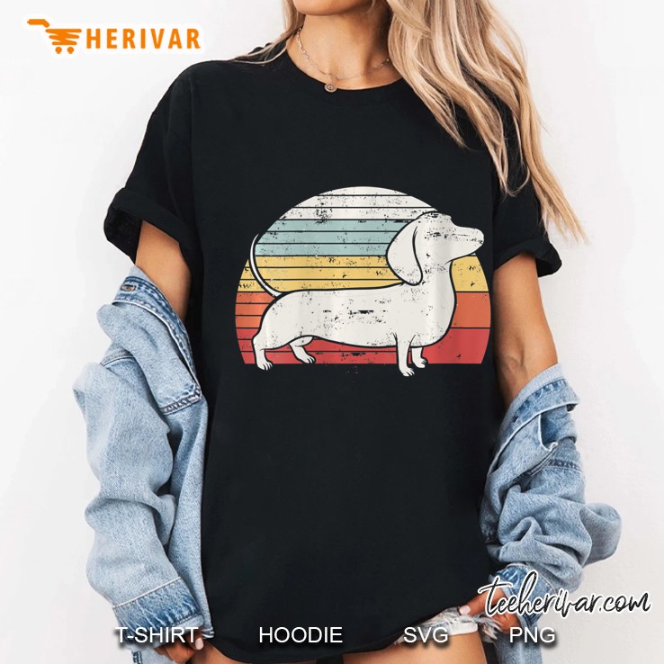 Womens Cool Retro Dachshund Dog Gift Design Weiner Dog Fans V-Neck Ladies Tee