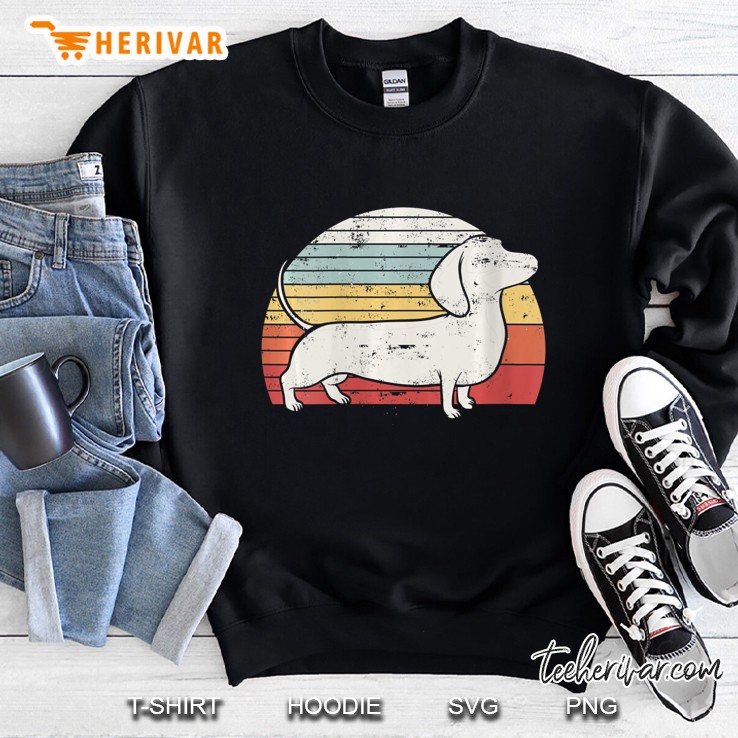 Womens Cool Retro Dachshund Dog Gift Design Weiner Dog Fans V-Neck Sweatshirt