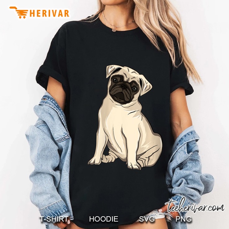 Womens Cute Pug Dog Animal V-Neck Ladies Tee