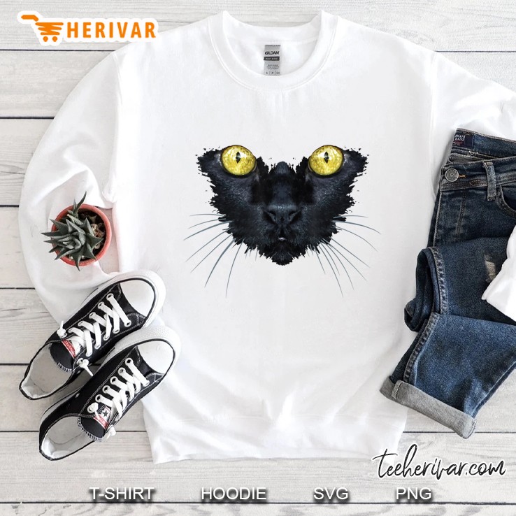 Black Cat Face Shirt Yellow Eyes Kitty Kitten Cats Christmas Sweatshirt