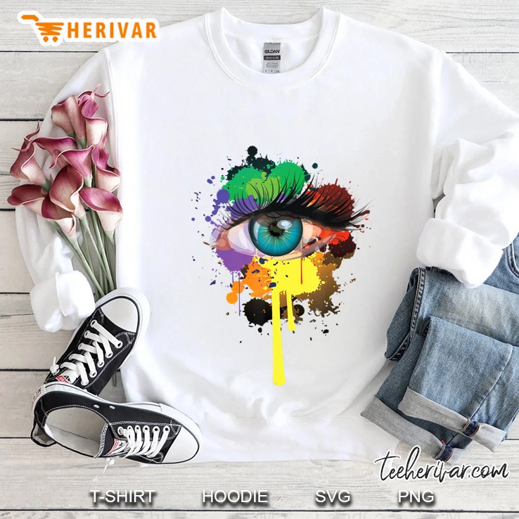 Rainbow Eye Shirt Cute Paint Splash Lgbt Eye Tee Gift Sweatshirt