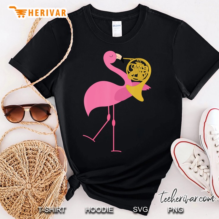 Beautiful Flamingo Playing French Horn Musician Shirt