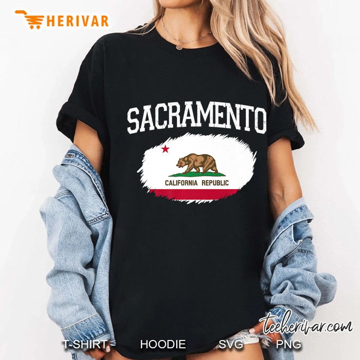 Sacramento Ca California Flag Vintage Usa Sports Men Women Premium Ladies Tee