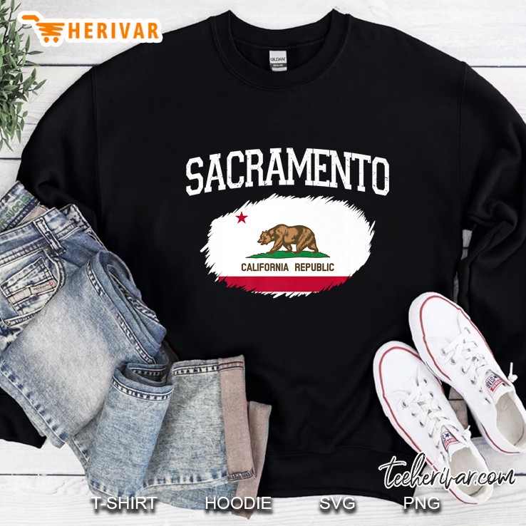Sacramento Ca California Flag Vintage Usa Sports Men Women Premium Sweatshirt