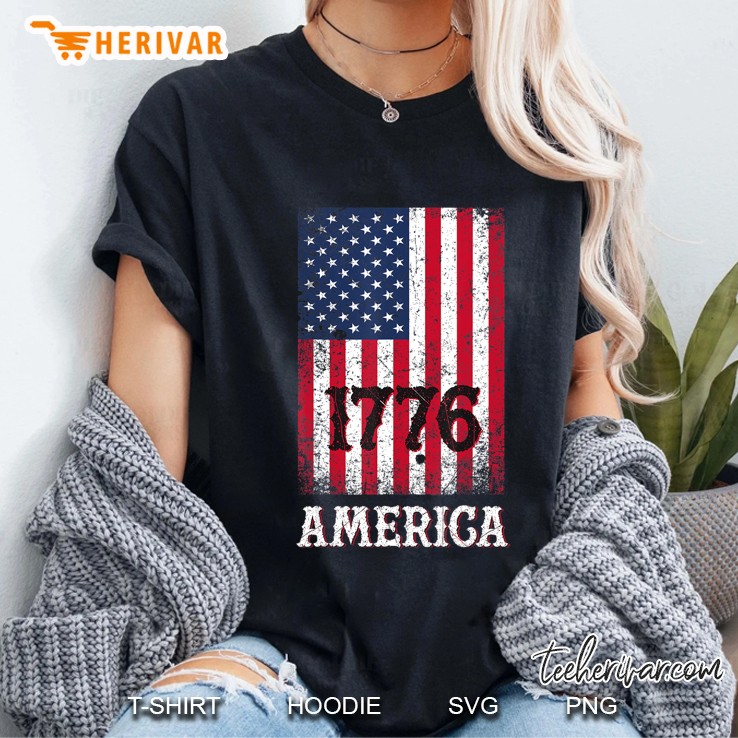 America 1776 Distressed Usa Flag For Men And Women Ladies Tee