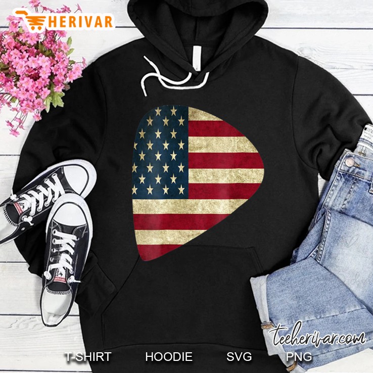 American Flag Guitar Musician Art Guitarist Pick Hoodie