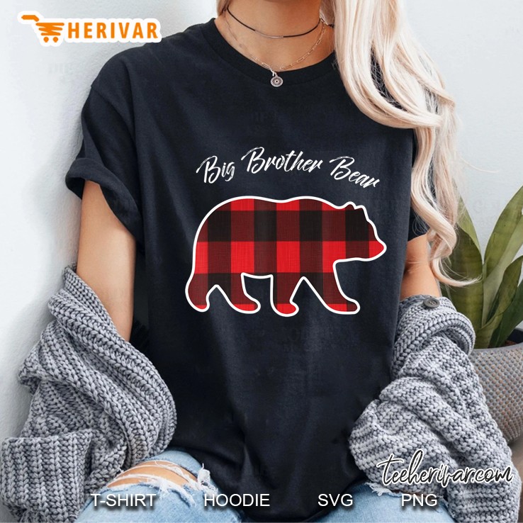 Big Brother Bear Matching Family Christmas Red Plaid Pajama Ladies Tee
