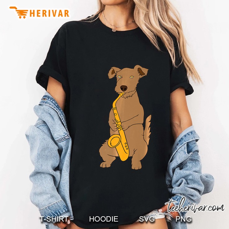 Jazz Dog Saxophone Funny Puppy Musician Ladies Tee
