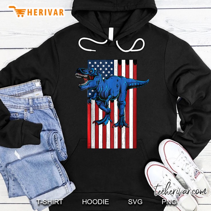 Kids T-Rex Shirt Usa Flag And Trex Shirt For Boys Girls Children Hoodie