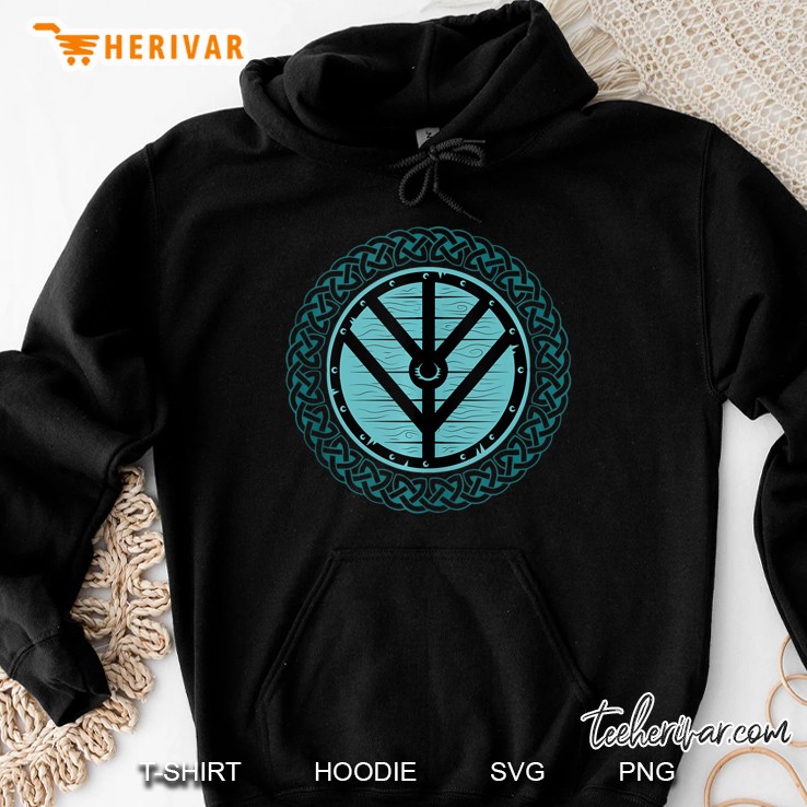 Viking Shield Maiden Teal Shield And Norse Knot Work Hoodie