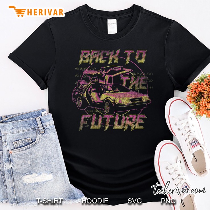 Womens Back To The Future Neon Fade Delorean Shirt