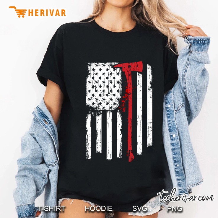 Firefighter Red Line American Flag With Fireman Axe Classic Ladies Tee
