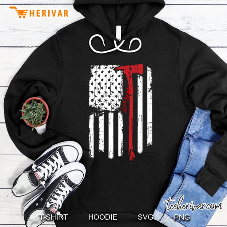 Firefighter Red Line American Flag With Fireman Axe Classic Hoodie