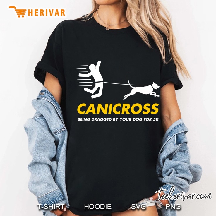 Funny Canicross Dragged By Your Dog Running Joke Fitted Scoop Ladies Tee