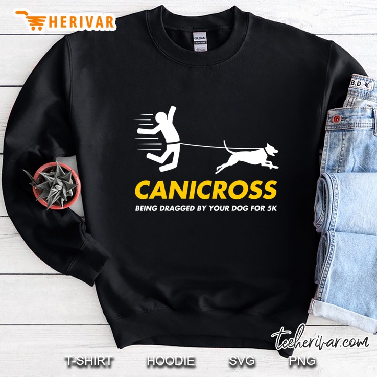 Funny Canicross Dragged By Your Dog Running Joke Fitted Scoop Sweatshirt