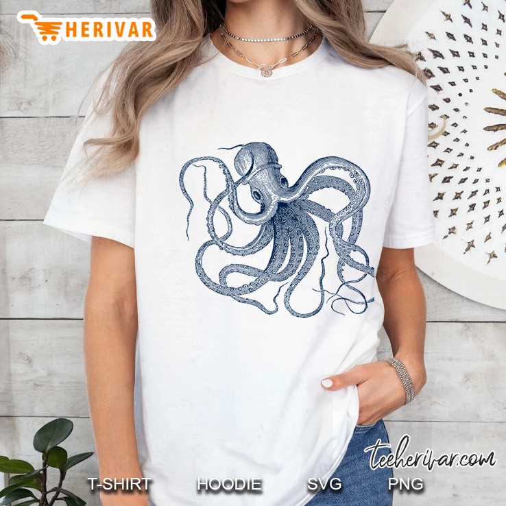 Blue Octopus Vintage Illustration Classic Ladies Tee