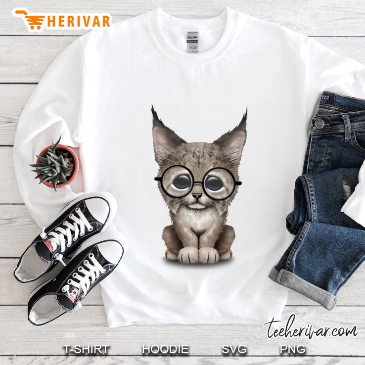 Cute Baby Lynx Cub Wearing Glasses Classic Sweatshirt