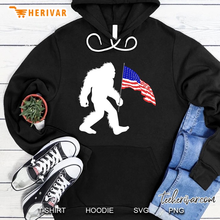4Th Of July Bigfoot Sasquatch Holding American Flag Hoodie