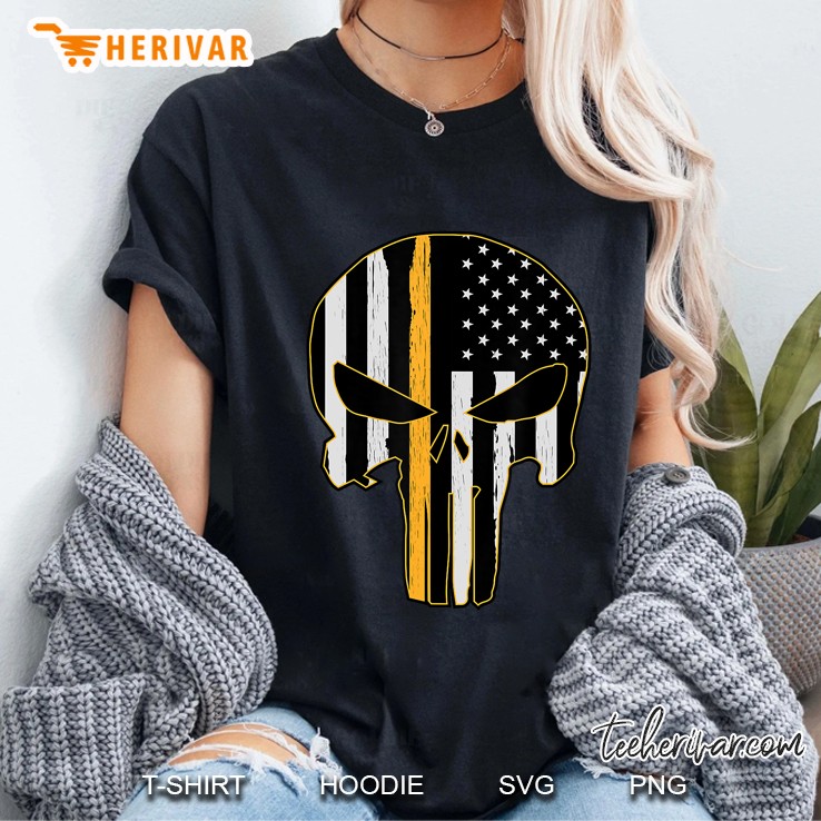 Dispatcher Usa Flag Skull Thin Yellow Line American Gold Ladies Tee