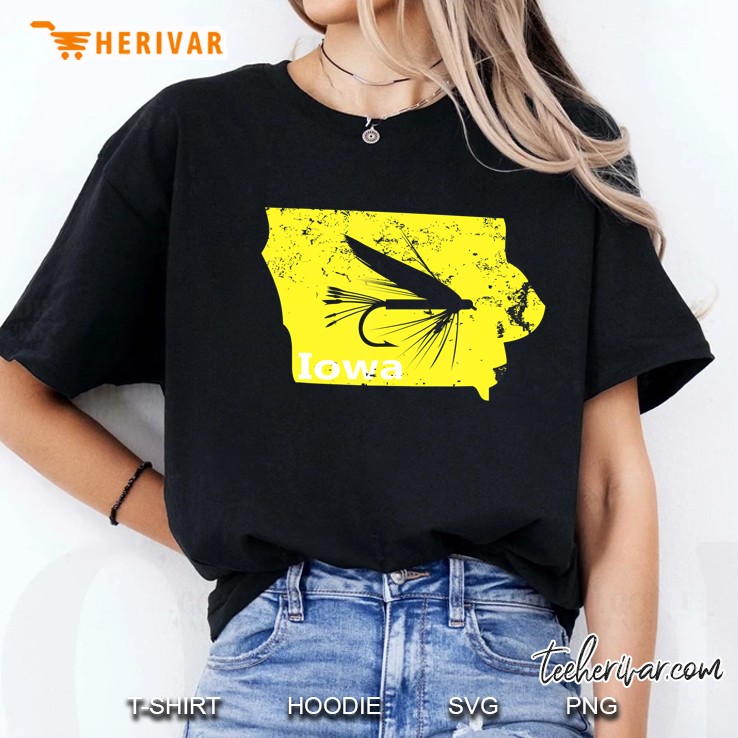 Distressed Iowa Fly Fisherman Shirt With A Fishing Fly Ladies Tee