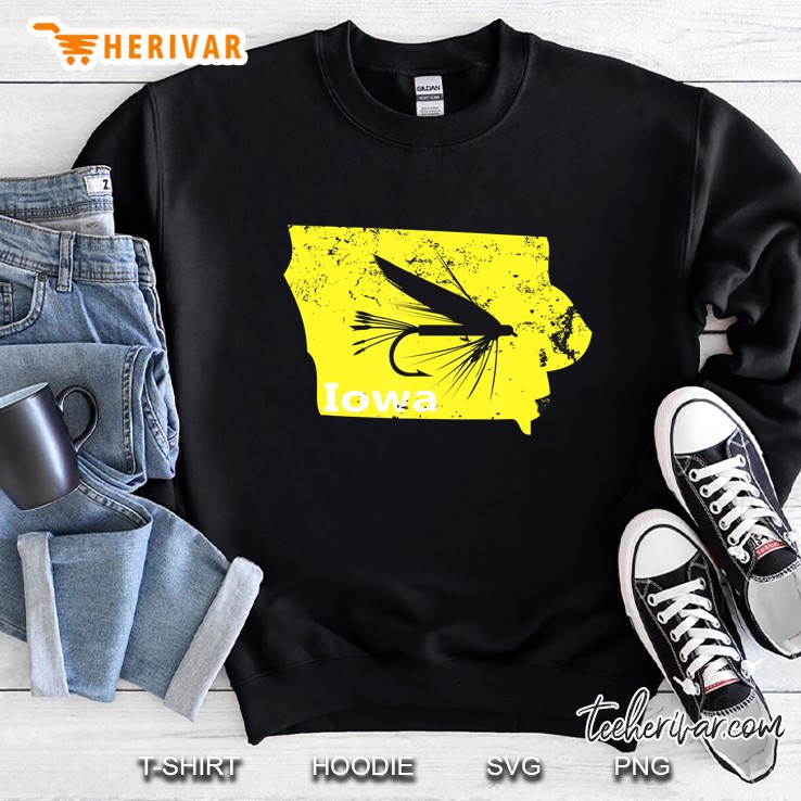 Distressed Iowa Fly Fisherman Shirt With A Fishing Fly Sweatshirt