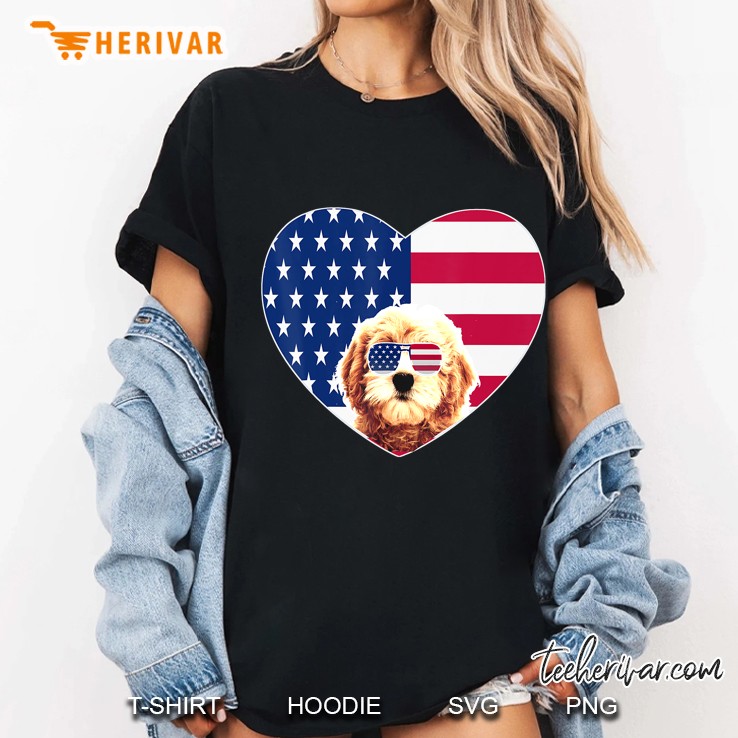 Fanny Goldendoodle Dog Us American Flag 4Th Of July Ladies Tee