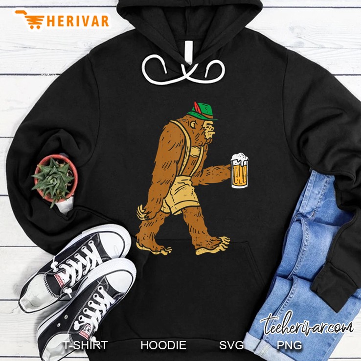 German Bigfoot Sasquatch Beer Lederhose Funny Oktoberfest Hoodie