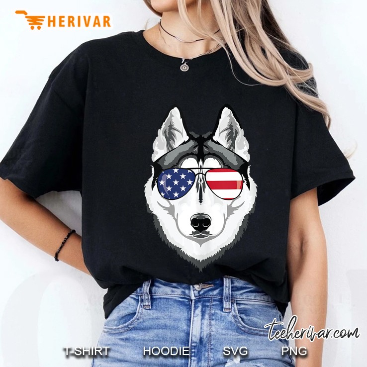 Siberian Husky American Flag Sunglasses 4Th Of July Ladies Tee