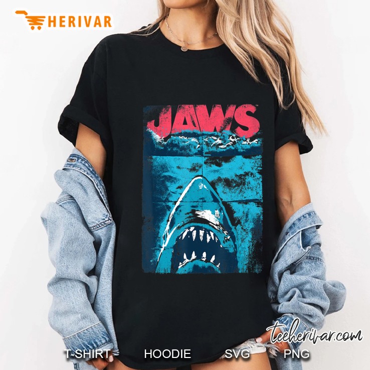 Jaws Distressed Folded Poster Logo Ladies Tee