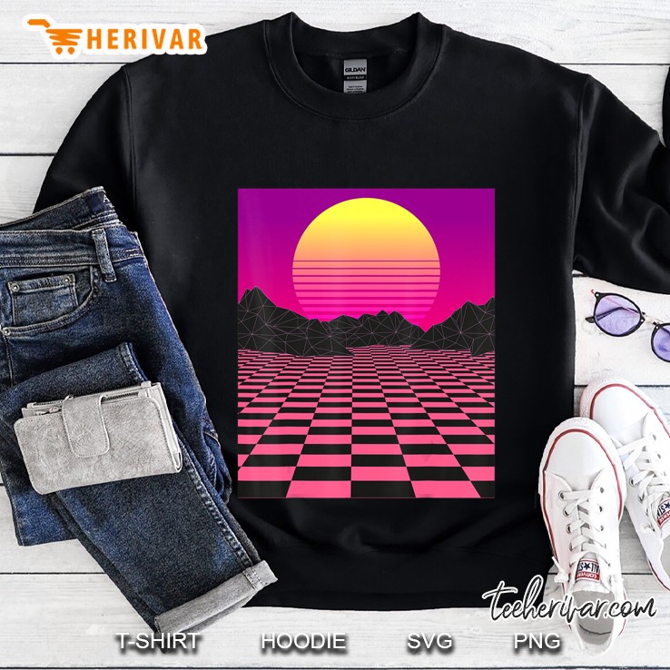 Vaporwave Sunset Mountains Pink Checkerboard Retro Mugs