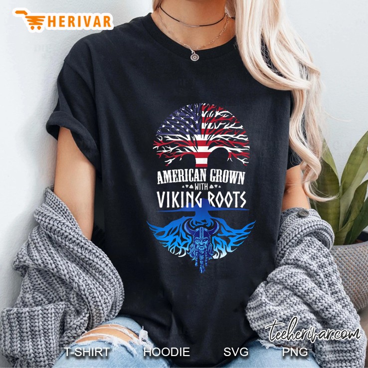American Grown With Viking Roots Gift For Viking Warriors Ladies Tee