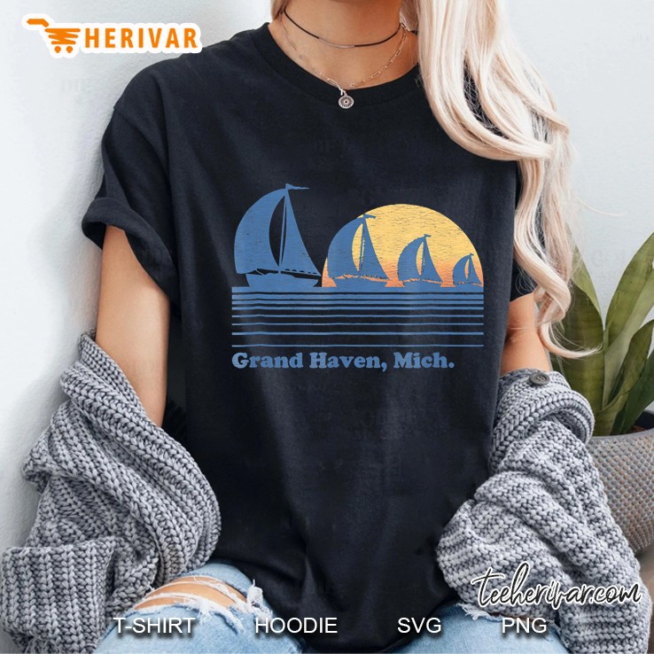 Grand Haven Mi Sailboat Vintage 80S Sunset Tee Ladies Tee