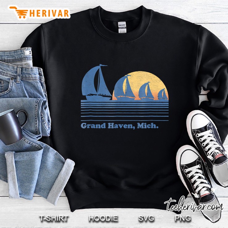 Grand Haven Mi Sailboat Vintage 80S Sunset Tee Sweatshirt